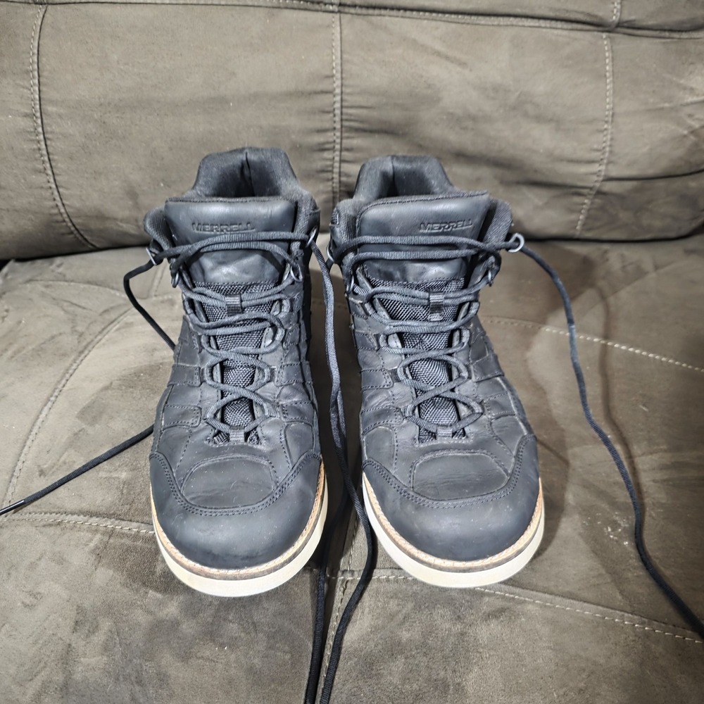 Merrell Mens Black Leather Vibram Sole Mid Sneaker Hiking Boots J003359 Size 9